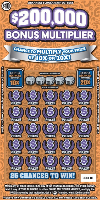 $200,000 Bonus Multiplier Arkansas scratch-off ticket