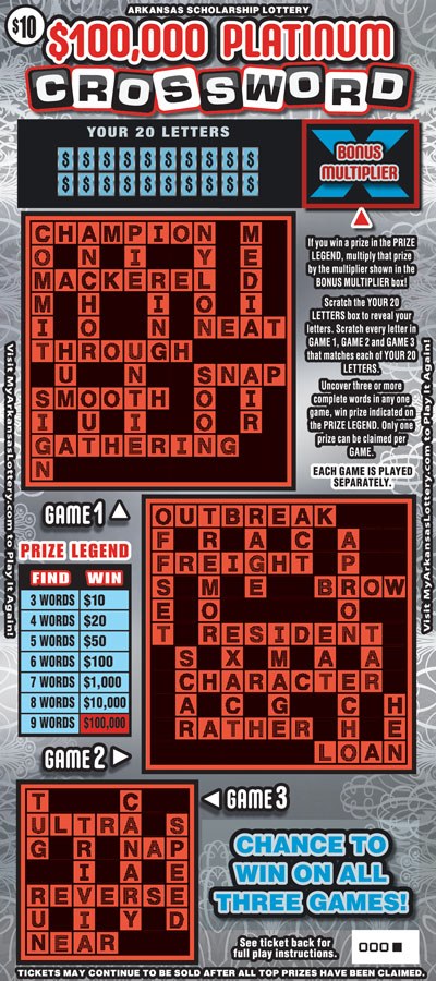 $100,000 Platinum Crossword Arkansas scratch-off ticket