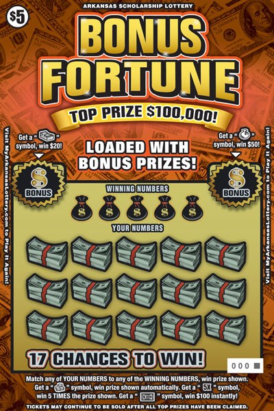 Bonus Fortune Arkansas scratch-off ticket