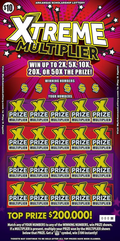 Xtreme Multiplier Arkansas scratch-off ticket