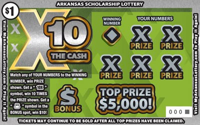 X10 The Cash Arkansas scratch-off ticket