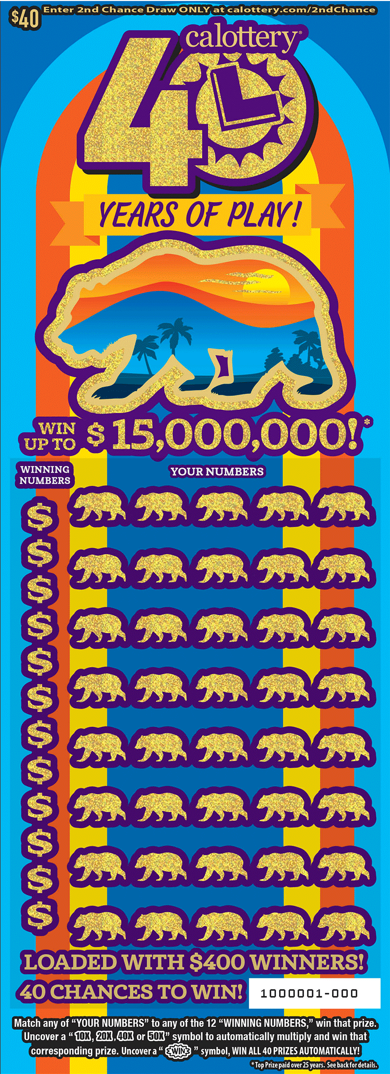 40 Years Of Play! California scratch-off ticket