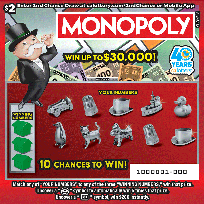 Monopoly California scratch-off ticket