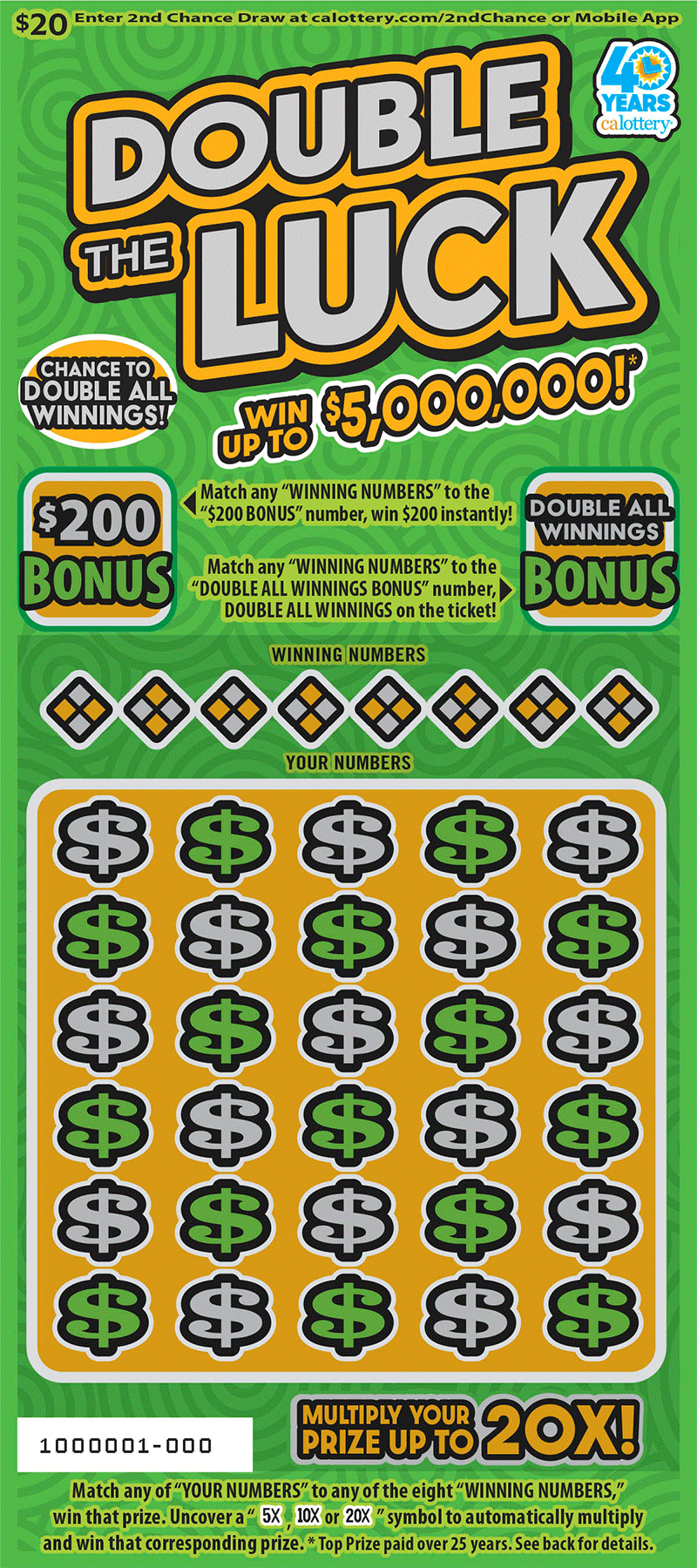 Double The Luck California scratch-off ticket