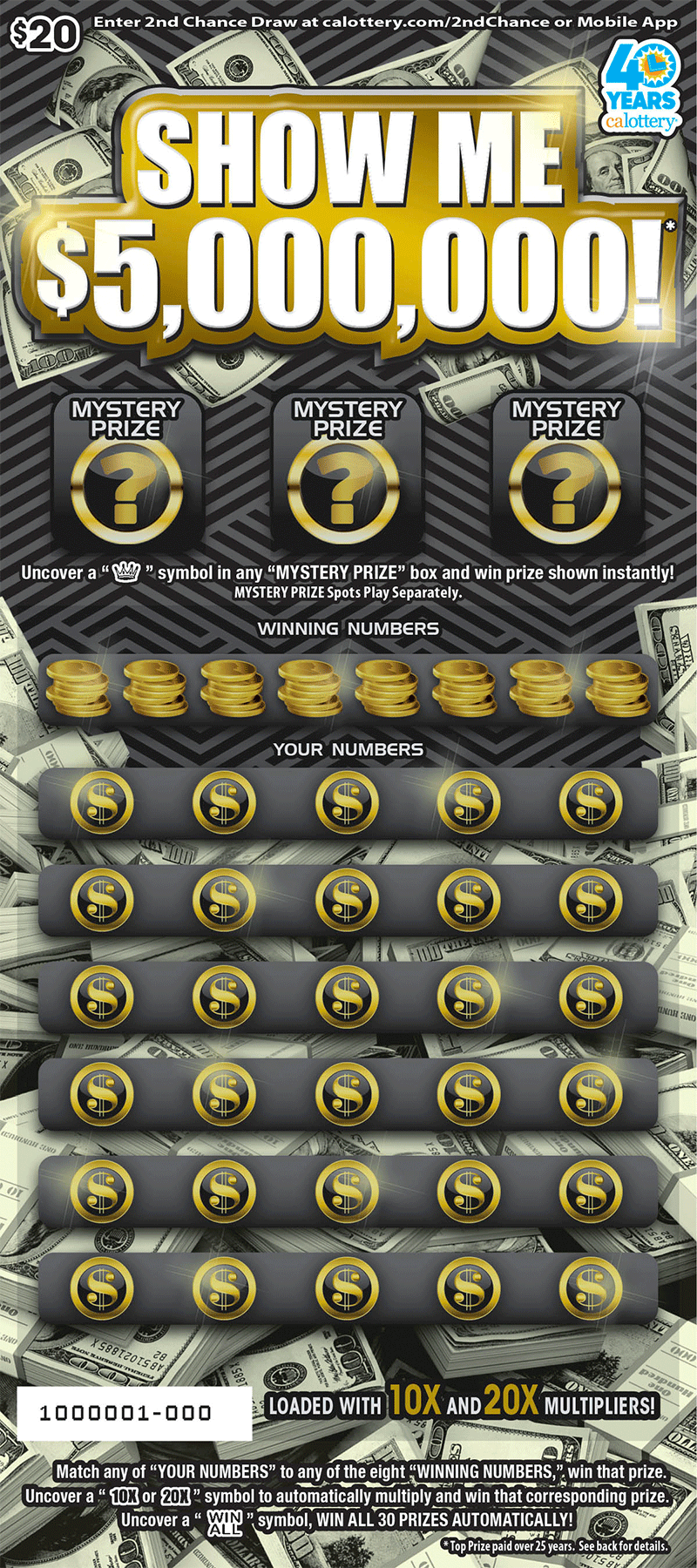 Show Me $5,000,000! California scratch-off ticket