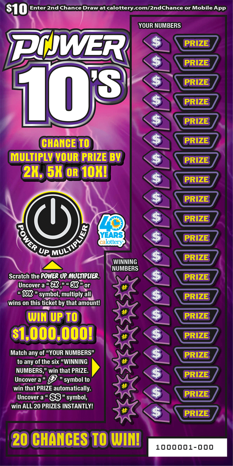 Power 10's California scratch-off ticket