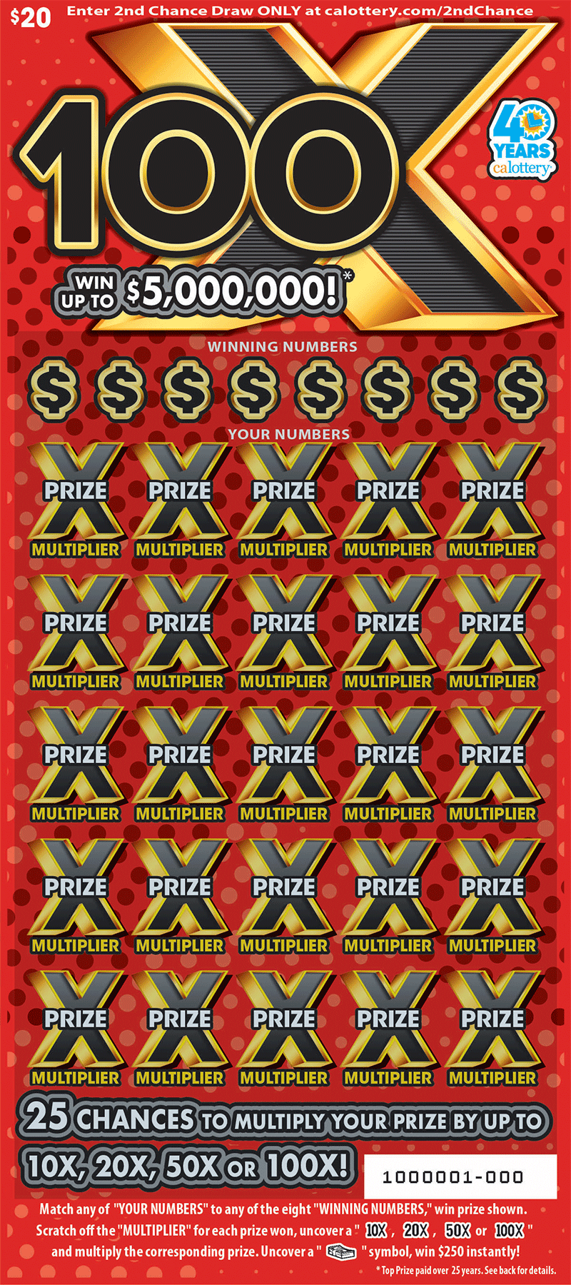 100X California scratch-off ticket