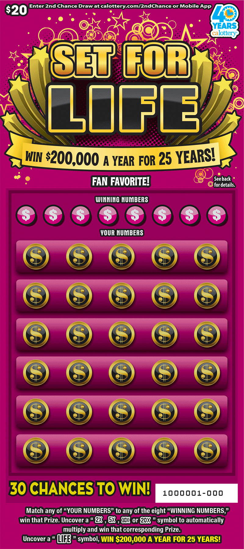 Set For Life California scratch-off ticket
