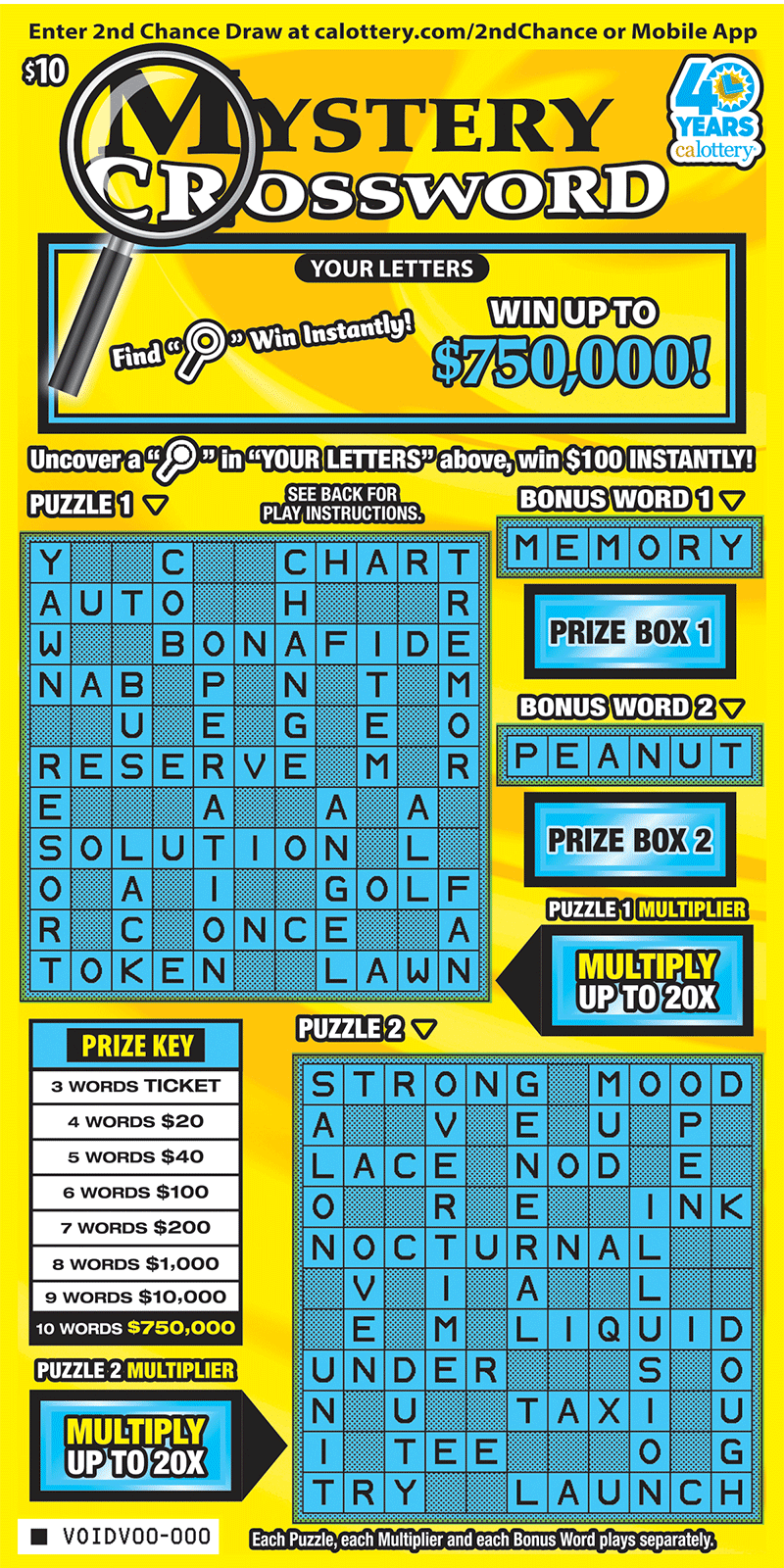 Mystery Crossword California scratch-off ticket