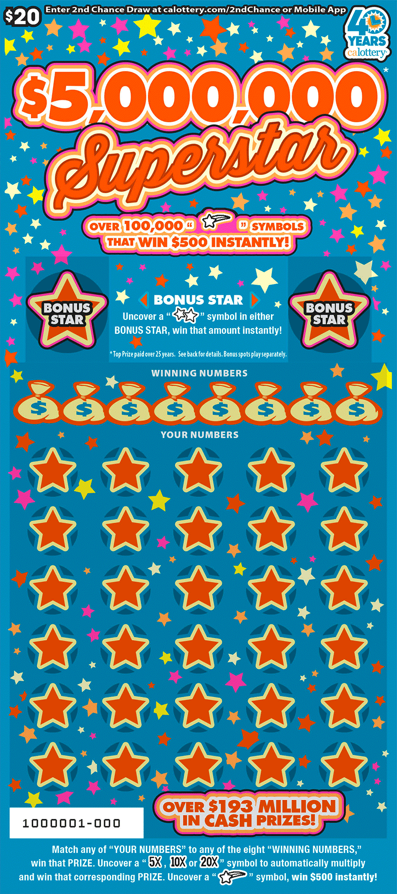 $5,000,000 Superstar California scratch-off ticket