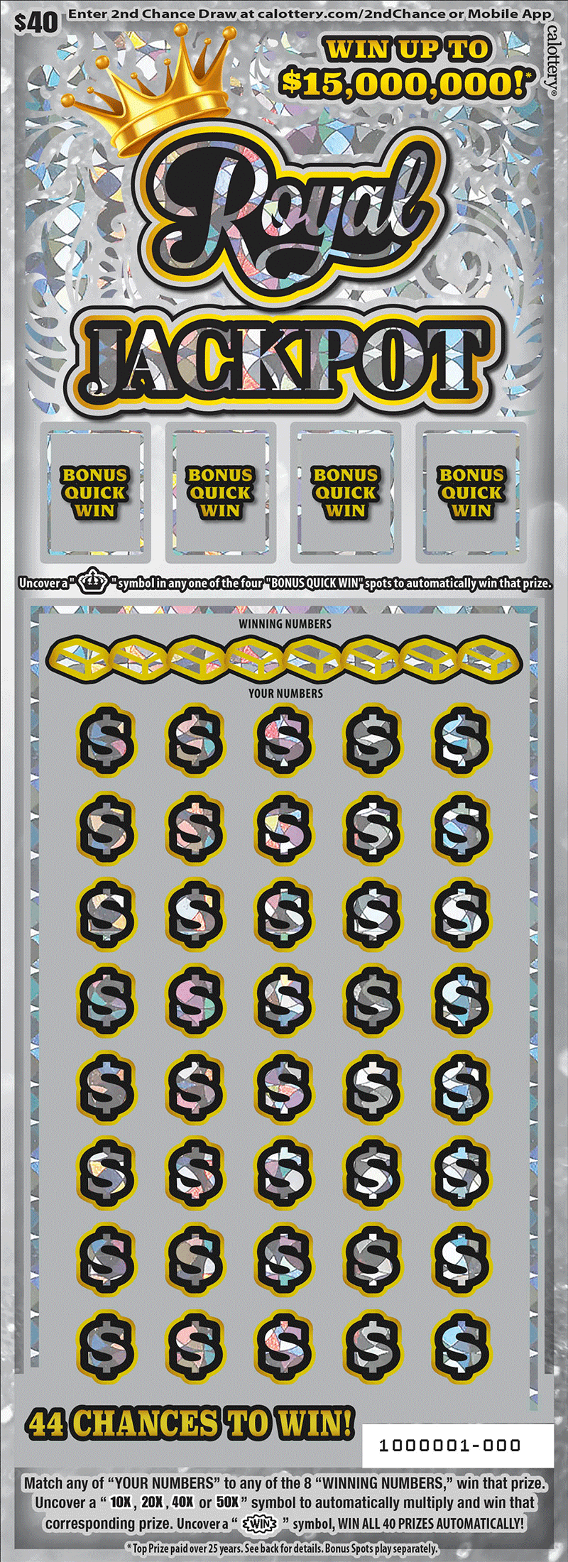 Royal Jackpot California scratch-off ticket
