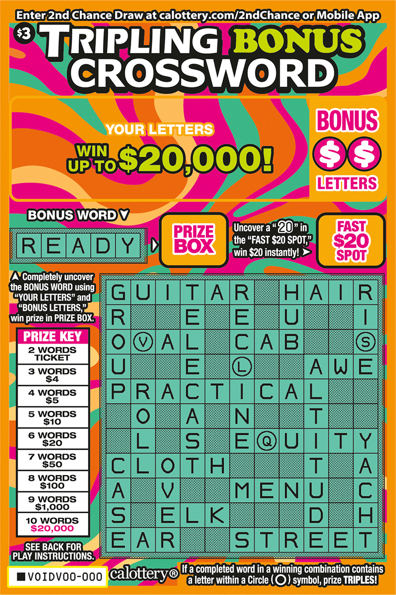 Tripling Bonus Crossword California scratch-off ticket