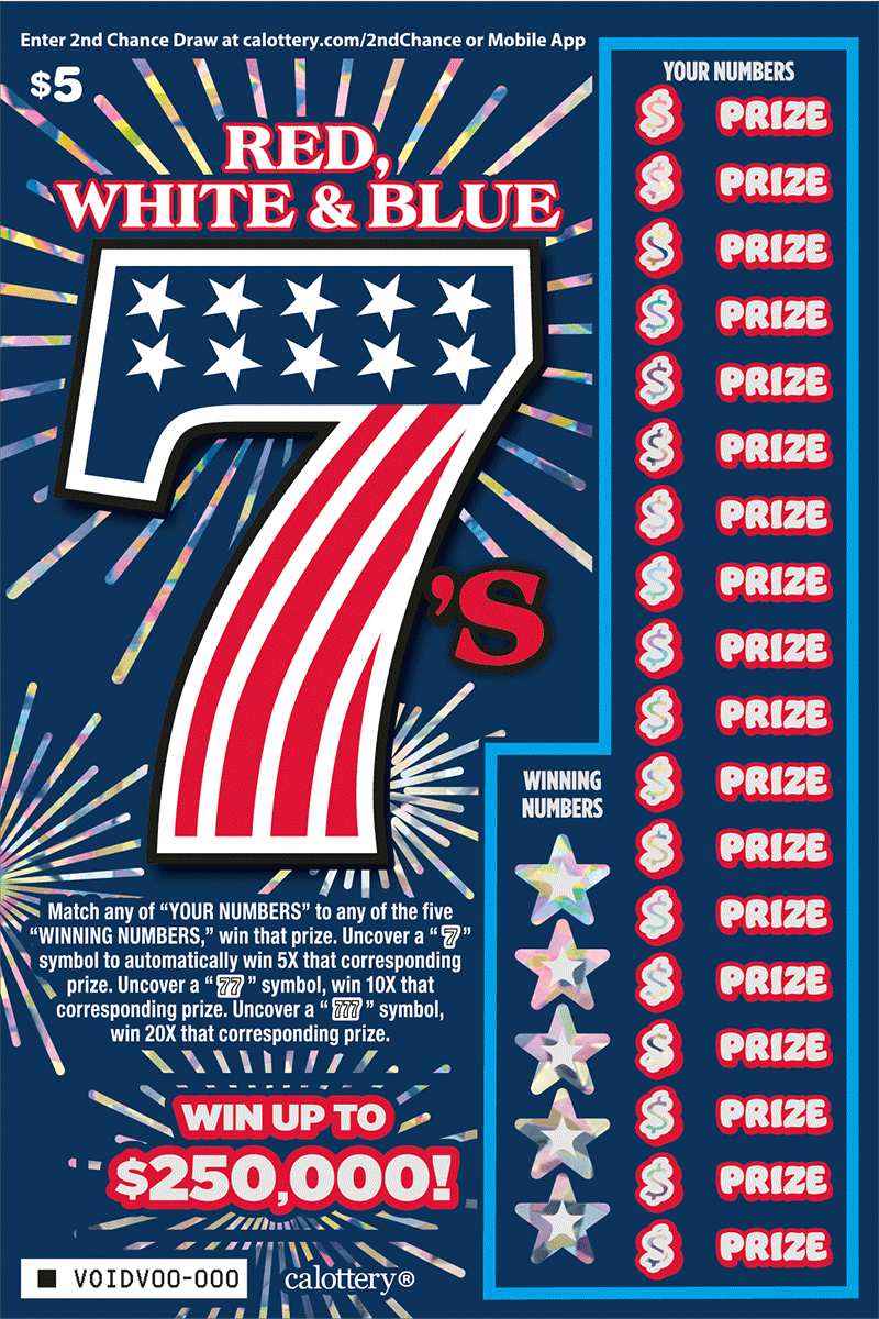 Red, White & Blue 7's California scratch-off ticket