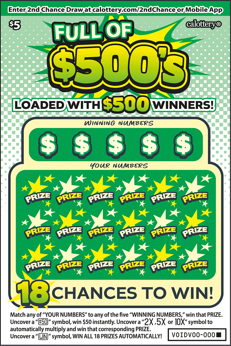 Full Of 500's California scratch-off ticket