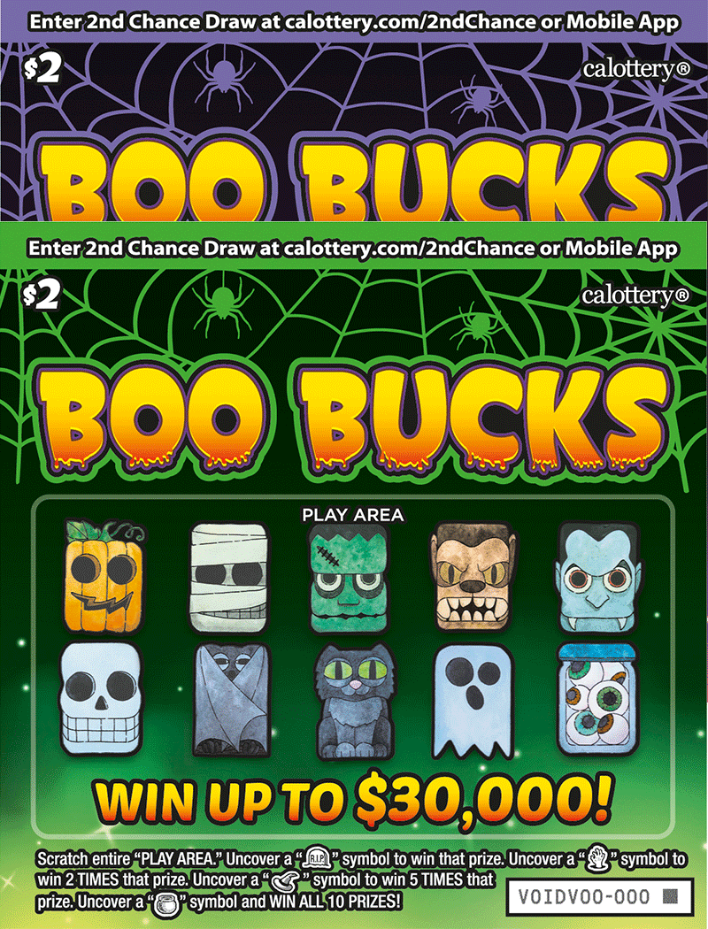 Boo Bucks California scratch-off ticket