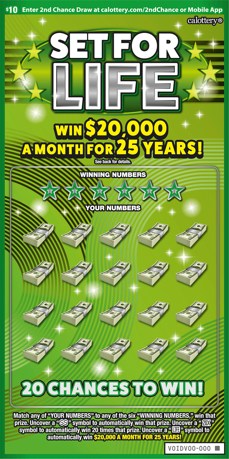 Set For Life California scratch-off ticket