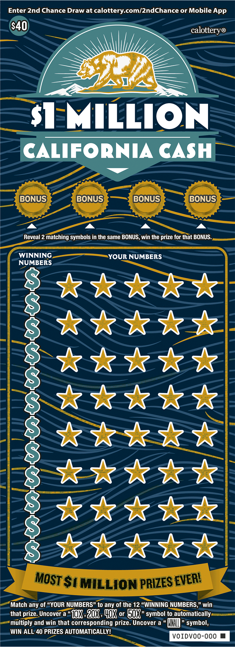 $1 Million California Cash California scratch-off ticket