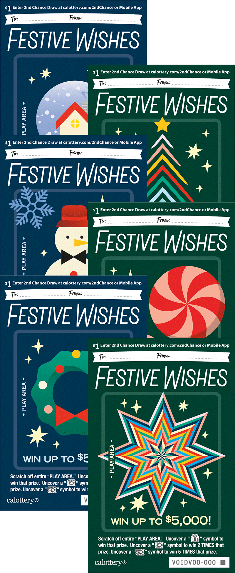 Festive Wishes California scratch-off ticket