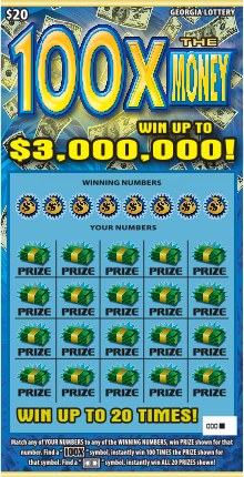 100X The Money Georgia scratch-off ticket