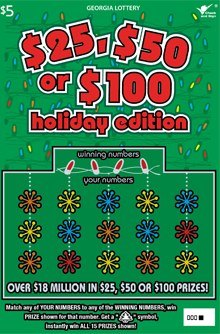 $25, $50 Or $100 Holiday Edit Georgia scratch-off ticket