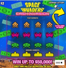 Space Invaders Cash Invasion Georgia scratch-off ticket