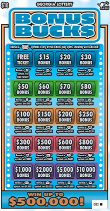 Bonus Buck$ Georgia scratch-off ticket