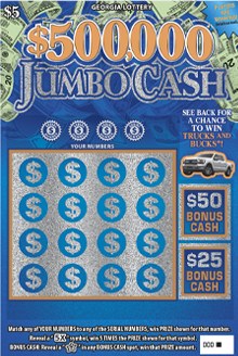 $500,000 Jumbo Cash Georgia scratch-off ticket