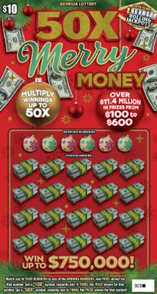 50X Merry Money Georgia scratch-off ticket