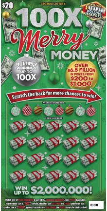 100X Merry Money Georgia scratch-off ticket