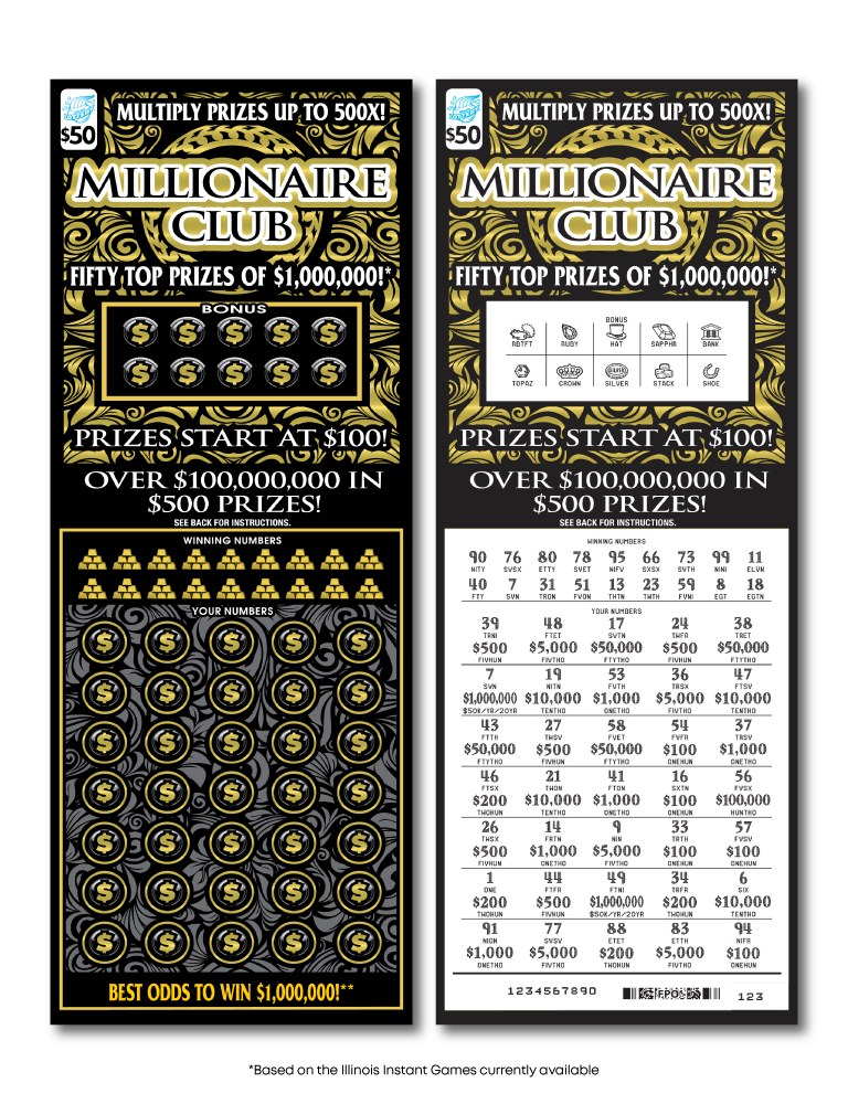 Millionaire Club Illinois scratch-off ticket