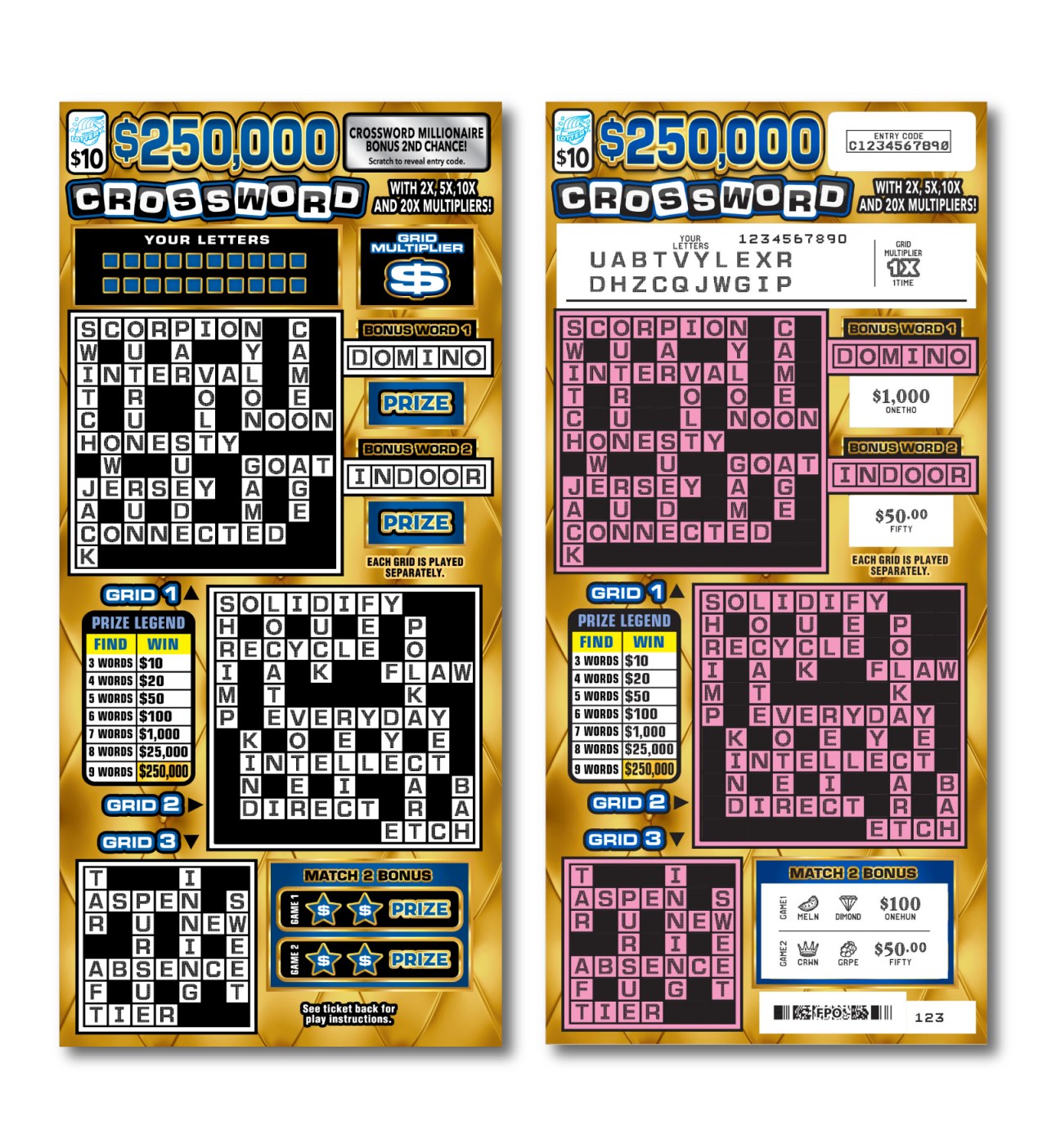 $250,000 Crossword Illinois scratch-off ticket