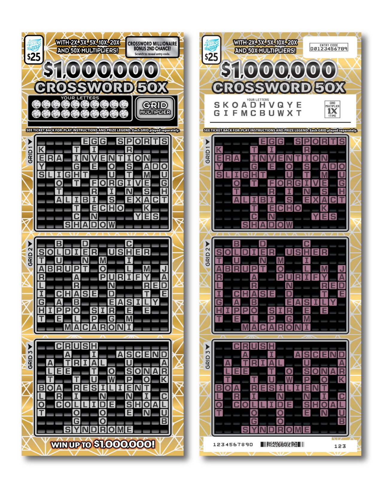 $1,000,000 Crossword 50X Illinois scratch-off ticket