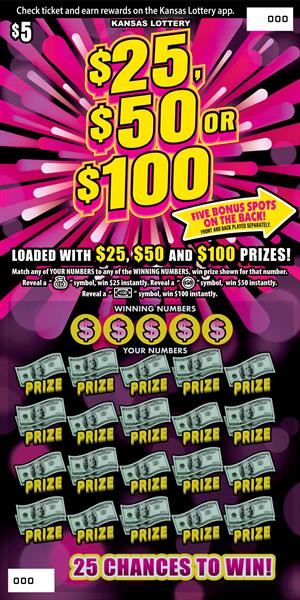 $25, $50 Or $100 Kansas scratch-off ticket