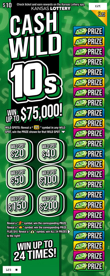 Cash Wild 10s Kansas scratch-off ticket