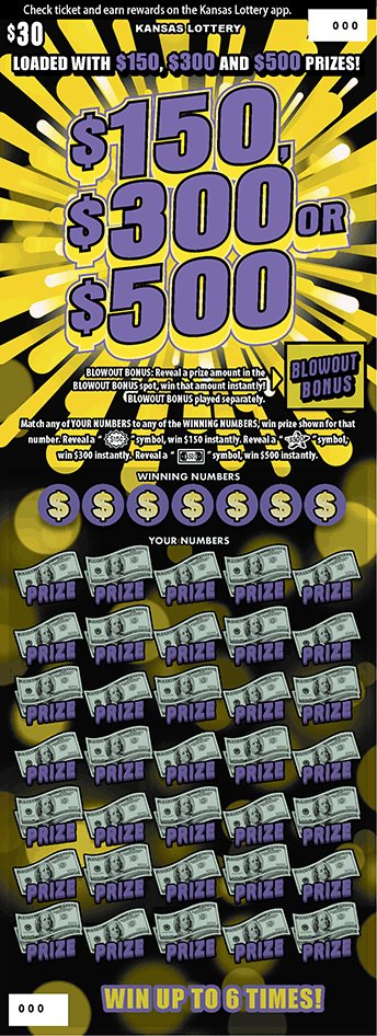 $150, $300 Or $500 Kansas scratch-off ticket