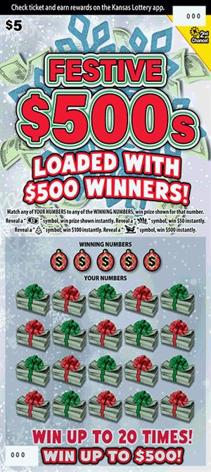 Festive $500s Kansas scratch-off ticket