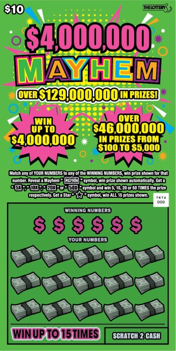 $4,000,000 Mayhem Massachusetts scratch-off ticket