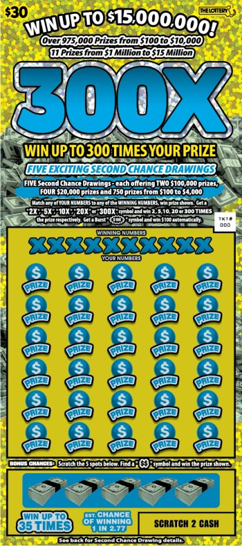 300X Massachusetts scratch-off ticket