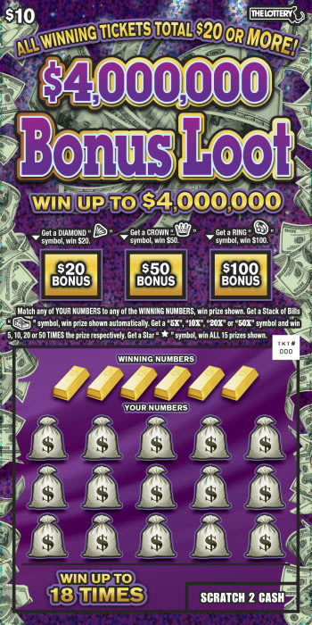 $4,000,000 Bonus Loot Massachusetts scratch-off ticket