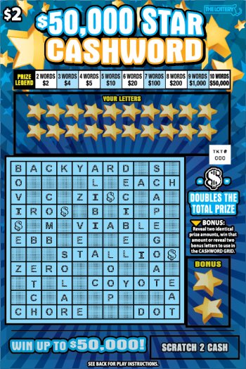 $50,000 Star Cashword Massachusetts scratch-off ticket