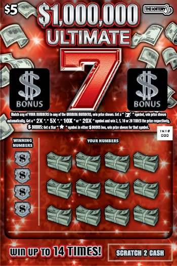 $1,000,000 Ultimate 7 Massachusetts scratch-off ticket
