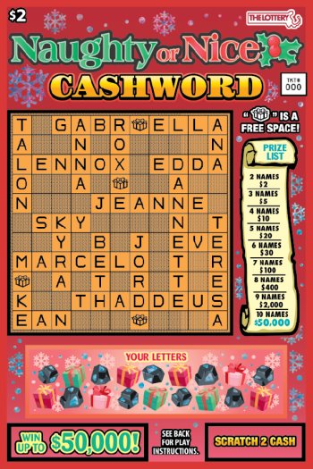 Naughty Or Nice Cashword Massachusetts scratch-off ticket