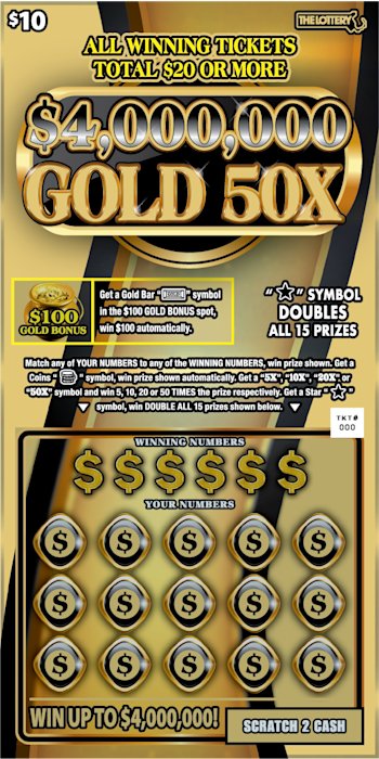 $4,000,000 Gold 50X Massachusetts scratch-off ticket