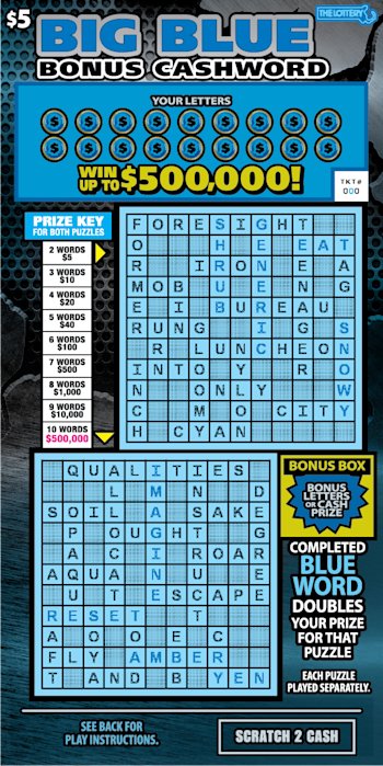 Big Blue Bonus Cashword 2025 Massachusetts scratch-off ticket