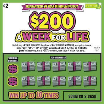 $200 A Week For Life Massachusetts scratch-off ticket