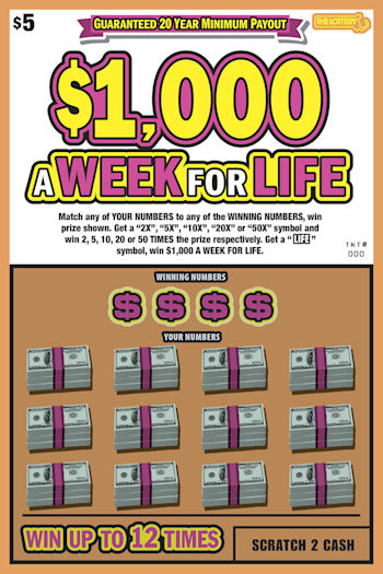 $1,000 A Week For Life Massachusetts scratch-off ticket