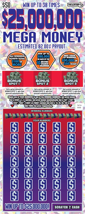 $25,000,000 Mega Money Massachusetts scratch-off ticket