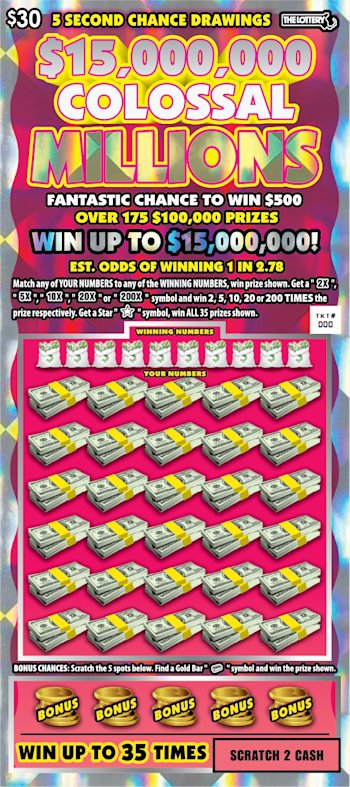 $15,000,000 Colossal Millions Massachusetts scratch-off ticket
