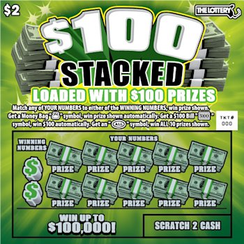 $100 Stacked Massachusetts scratch-off ticket