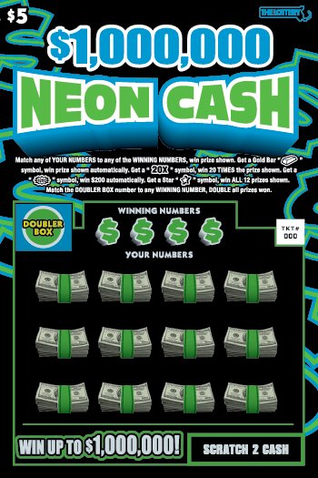$1,000,000 Neon Cash Massachusetts scratch-off ticket